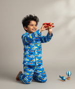 Load image into Gallery viewer, Blue Aviation Print Cotton Nightsuit for Boys - CuddlesClothing