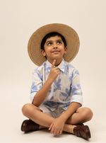 Load image into Gallery viewer, Boys' Blue Palm Tree Print Cotton Shirt - CuddlesClothing