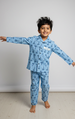 Load image into Gallery viewer, Personalized Light Blue Sailboat Cotton Nightsuit for Boys - CuddlesClothing