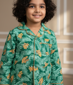 Load image into Gallery viewer, Green Dinosaur Print Cotton Nightsuit for Boys - CuddlesClothing