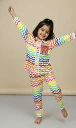 Load image into Gallery viewer, Rainbow Wave Print Embroidered Cotton Nightsuit - CuddlesClothing