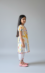 Load image into Gallery viewer, Girls Yellow Multi-Color Paint Stroke Kurta & Salwar Set - CuddlesClothing