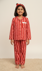 Load image into Gallery viewer, Girls Strawberry Stripe Nightsuit in Pink and Red - CuddlesClothing