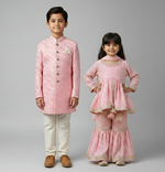 Load image into Gallery viewer, Pink Mirror Work Achkan for Boys with Off-White Pants - CuddlesClothing