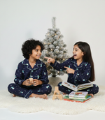 Load image into Gallery viewer, Navy Polar Bear Print Kids Flannel Nightsuit - CuddlesClothing