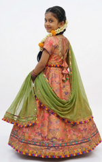 Load image into Gallery viewer, Girls Banarsi Silk Lehenga Set with Net Dupatta - CuddlesClothing