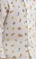 Load image into Gallery viewer, Kids White Muslin Nightsuit with Safari Animal Print - CuddlesClothing