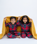 Load image into Gallery viewer, Kids Red Plaid Flannel Nightsuit - CuddlesClothing