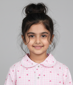 Load image into Gallery viewer, Pink Gingham Strawberry Cotton Nightsuit for Kids - CuddlesClothing
