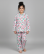 Load image into Gallery viewer, White & Red Strawberry Print Cotton Nightsuit - CuddlesClothing