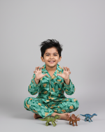 Load image into Gallery viewer, Green Dinosaur Print Cotton Nightsuit for Boys - CuddlesClothing