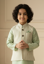 Load image into Gallery viewer, Green Lurex Glimmer Nehru Jacket & Kurta Set for Boys - CuddlesClothing