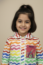 Load image into Gallery viewer, Rainbow Wave Print Embroidered Cotton Nightsuit - CuddlesClothing