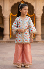 Load image into Gallery viewer, Nazakat Blue & Peach Ethnic Co-ord Set Set For Girls - CuddlesClothing