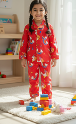 Load image into Gallery viewer, Red Unicorn Cotton Nightsuit for Kids - CuddlesClothing