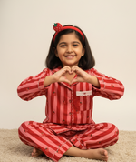 Load image into Gallery viewer, Girls Strawberry Stripe Nightsuit in Pink and Red - CuddlesClothing