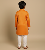 Load image into Gallery viewer, Orange Cotton Silk Kurta Pajama with Laced Neckline - CuddlesClothing