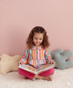 Load image into Gallery viewer, Vibrant Multi-Color Striped Girl's Peplum Nightsuit - CuddlesClothing