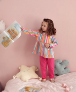 Load image into Gallery viewer, Vibrant Multi-Color Striped Girl's Peplum Nightsuit - CuddlesClothing