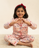 Load image into Gallery viewer, Girls Pink Bow Nightsuit - Cotton Nightsuit for Girls with Charming Bow Print - CuddlesClothing