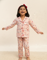 Load image into Gallery viewer, Girls Pink Bow Nightsuit - Cotton Nightsuit for Girls with Charming Bow Print - CuddlesClothing