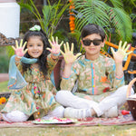 Load image into Gallery viewer, Girls Green Holi Suit with Paint Splash Embroidery - CuddlesClothing