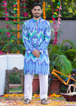 Load image into Gallery viewer, Men's Blue Ikkat Print Cotton Kurta - CuddlesClothing