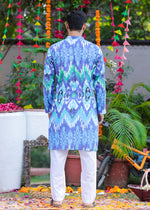 Load image into Gallery viewer, Men's Blue Ikkat Print Cotton Kurta - CuddlesClothing