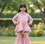 Load image into Gallery viewer, Pink Mirror Work Georgette Sharara Set with Dupatta for Girls - CuddlesClothing