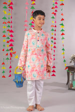 Load image into Gallery viewer, Boys Pink Muslin Kurta Pajama Set - CuddlesClothing