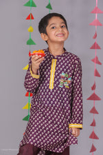 Load image into Gallery viewer, Boys Purple Muslin Kurta with Salwar. - CuddlesClothing