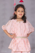 Load image into Gallery viewer, Girls Pink Cotton Silk Block Print Co-ord Set - CuddlesClothing
