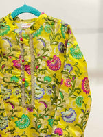 Load image into Gallery viewer, Yellow Banarasi Silk Boys Kurta Pajama Set with Ivory Pajamas - CuddlesClothing