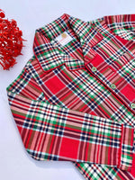 Load image into Gallery viewer, Kids Unisex Red Flannel Check Button-Down Nightsuit Set - CuddlesClothing