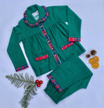 Load image into Gallery viewer, Girls Green Frock Style Flannel Nightsuit - CuddlesClothing