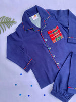 Load image into Gallery viewer, Kids Navy Blue Flannel Nightsuit - CuddlesClothing