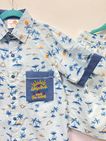 Load image into Gallery viewer, Boys Cotton Co-ord Set in Blue with Embroidered Pocket - CuddlesClothing