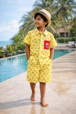 Load image into Gallery viewer, Boys Yellow Cotton Co-ord Set with Embroidered Pocket - CuddlesClothing