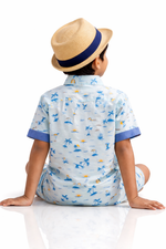 Load image into Gallery viewer, Boys Blue Cotton Co-ord Set with Embroidered Pocket - CuddlesClothing