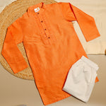 Load image into Gallery viewer, Brocade Silk Kurta Pajama with Pleated Neck Design for Boys - CuddlesClothing