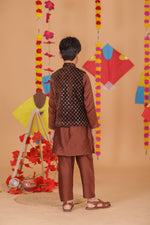 Load image into Gallery viewer, Boys Brown Velvet Jacket & Kurta Set - CuddlesClothing
