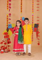 Load image into Gallery viewer, Boys Yellow Velvet Kurta Pajama Set - CuddlesClothing