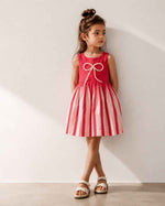Load image into Gallery viewer, Pearl Bow Pleated Cotton Poplin Dress