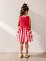 Load image into Gallery viewer, Pearl Bow Pleated Cotton Poplin Dress - CuddlesClothing