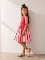 Load image into Gallery viewer, Pearl Bow Pleated Cotton Poplin Dress