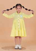Load image into Gallery viewer, Girls Yellow Cotton Dress with Heart Patch - CuddlesClothing