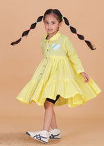 Load image into Gallery viewer, Girls Yellow Cotton Dress with Heart Patch - CuddlesClothing