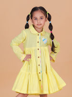 Load image into Gallery viewer, Girls Yellow Cotton Dress with Heart Patch - CuddlesClothing