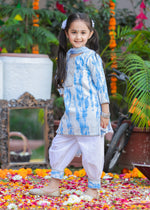 Load image into Gallery viewer, Blue Tie-Dye Girls' Kurta Set with Salwar - CuddlesClothing