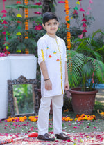 Load image into Gallery viewer, Boys White Embroidered Holi Kurta Pajama Set - CuddlesClothing